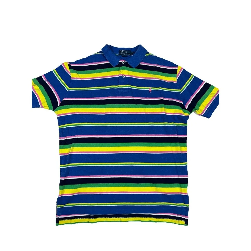 Vintage Polo Ralph Lauren Multi-Color‎ Striped Cotton Polo Shirt Mens Large